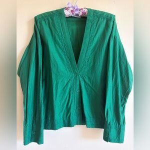 Zara Button Up Long Sleeve Esmerald Green Oversized Cotton Shirt XS